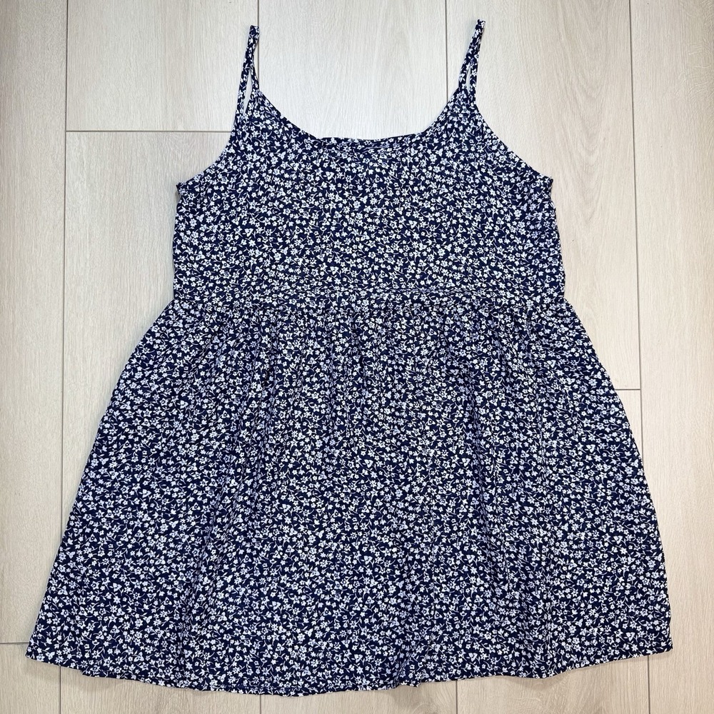 VTG 2XS Floral Babydoll Top Size M Womens Blue White Made USA Strap Summer Boho